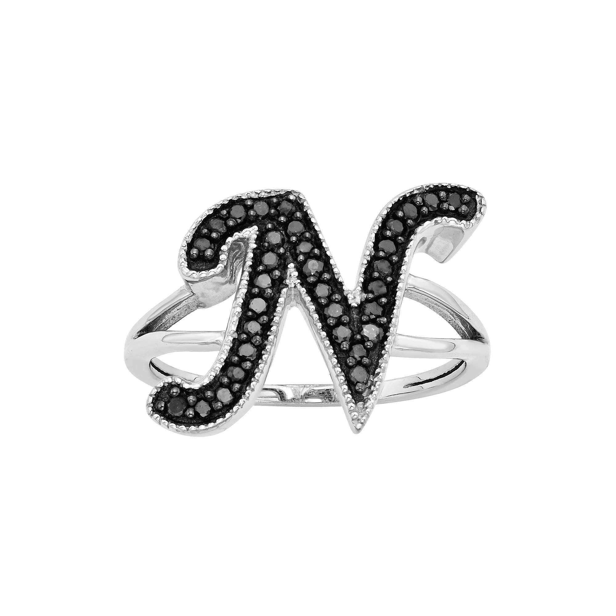 Jewelexcess Sterling Silver 1/4-ct. T.W. Black Diamond Initial Ring, Womens Product Image