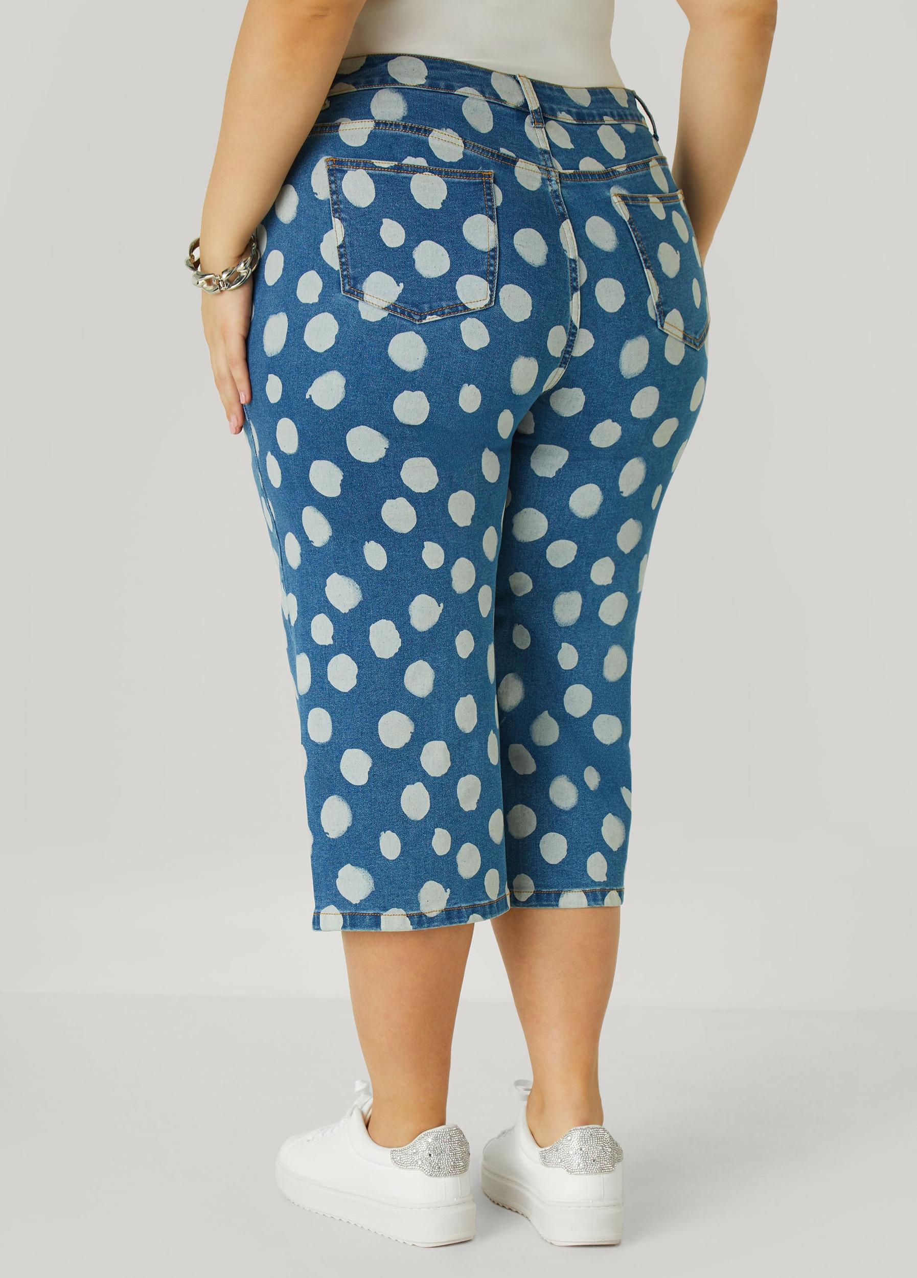 Plus Size Polka Dot Denim Capris Ashley Stewart Product Image