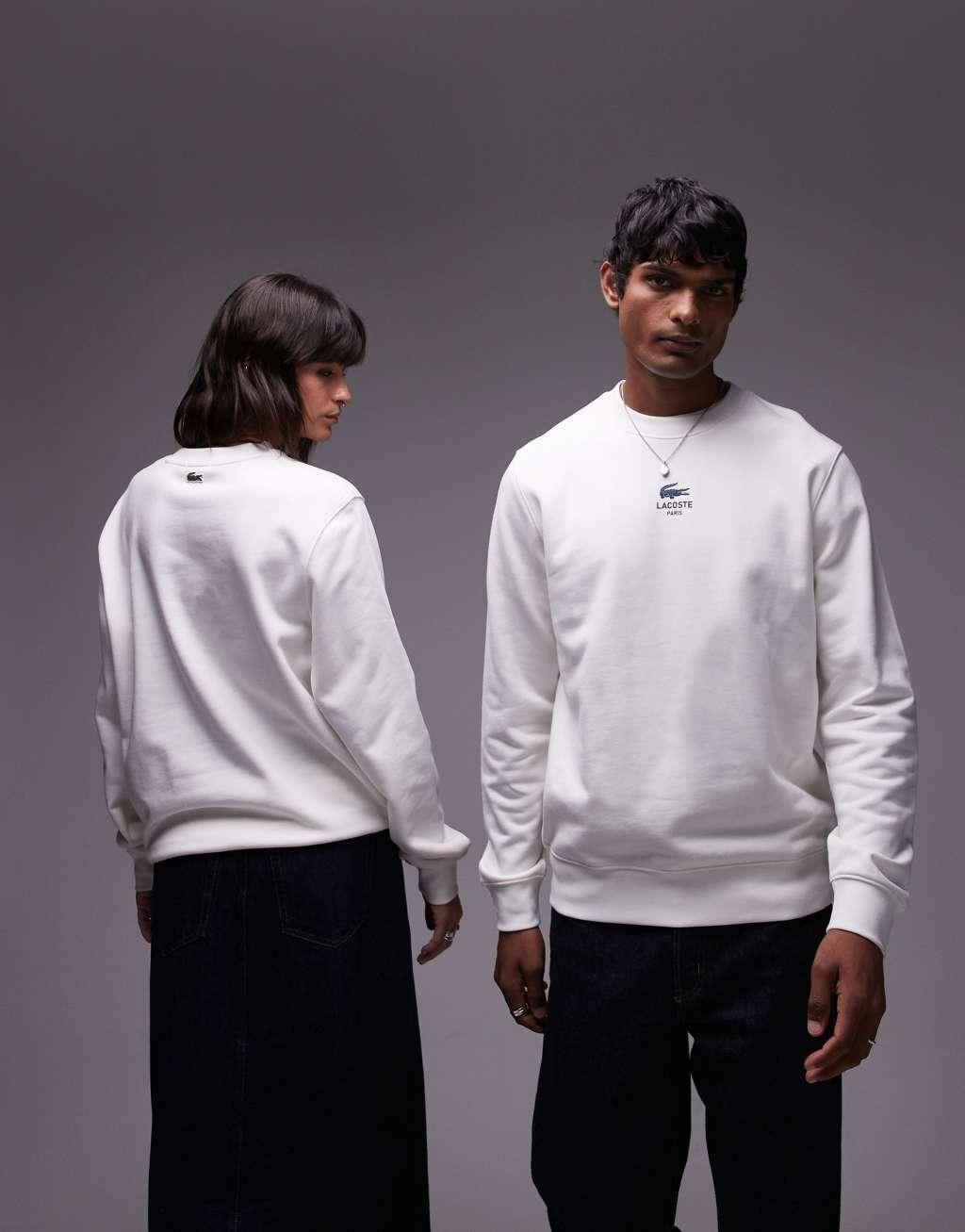 Lacoste front logo sweatshirt in white  Product Image