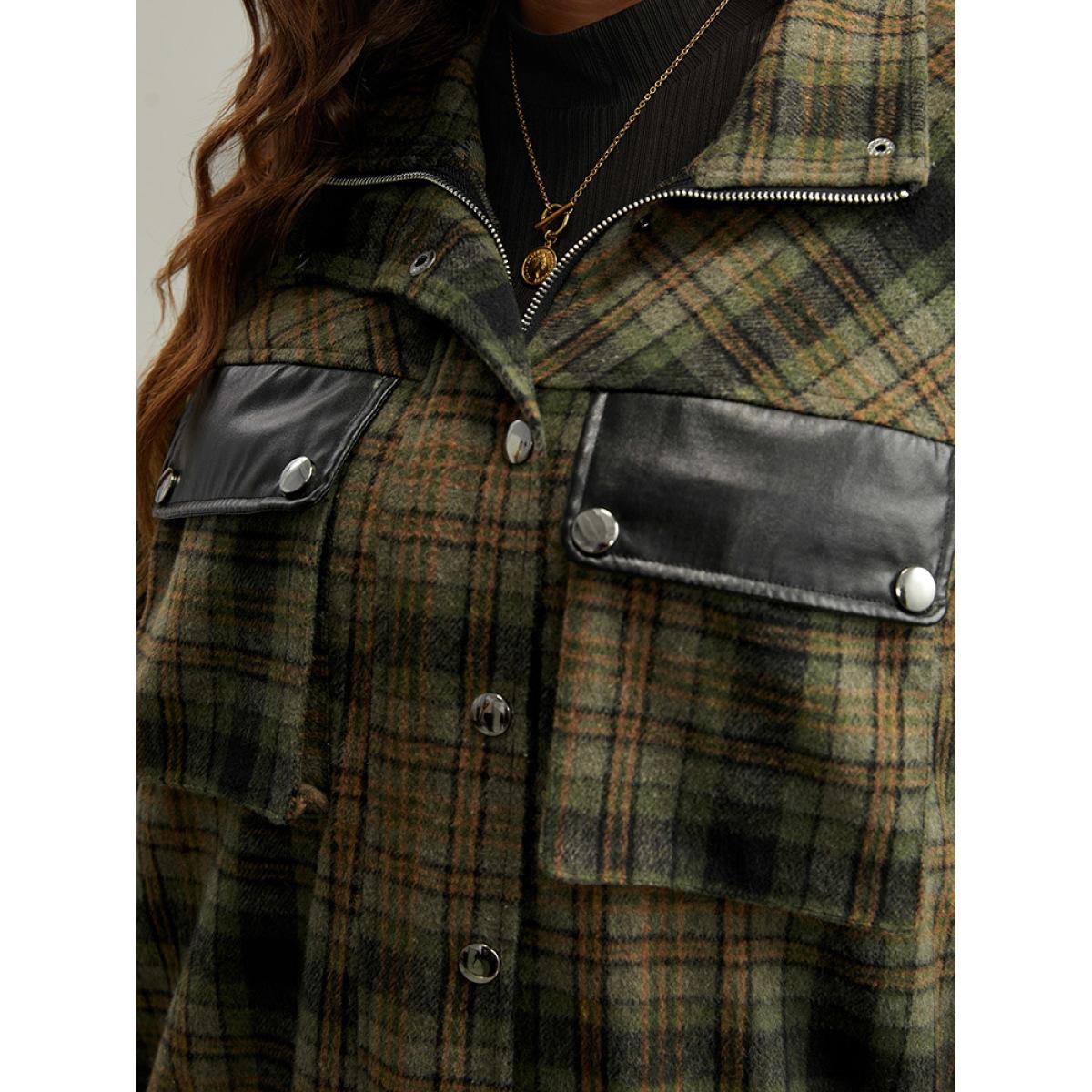 Plus Size Plaid Flap Pocket Zipper Fly Jacket Women Multicolor Elastic cuffs Pocket Dailywear Jackets BloomChic 12/L Product Image