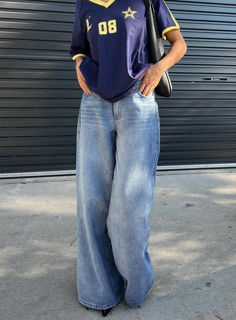 Naylor Mid Rise Wide Leg Jeans Light Blue Wash Product Image