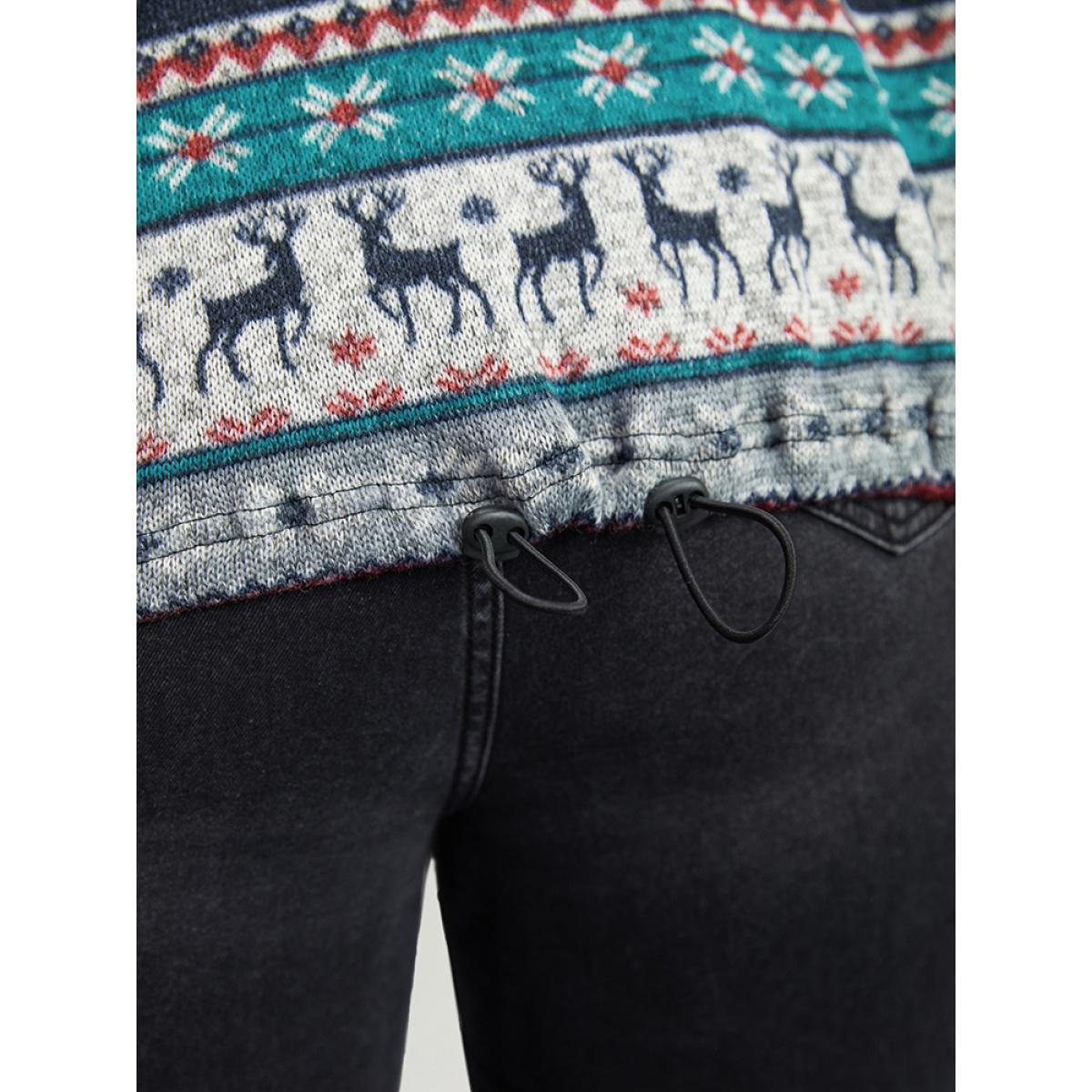 Plus Size Patchwork Contrast Drawstring Zipper Jacket Women Multicolor Elastic cuffs Dailywear Jackets BloomChic 14-16/1X Product Image