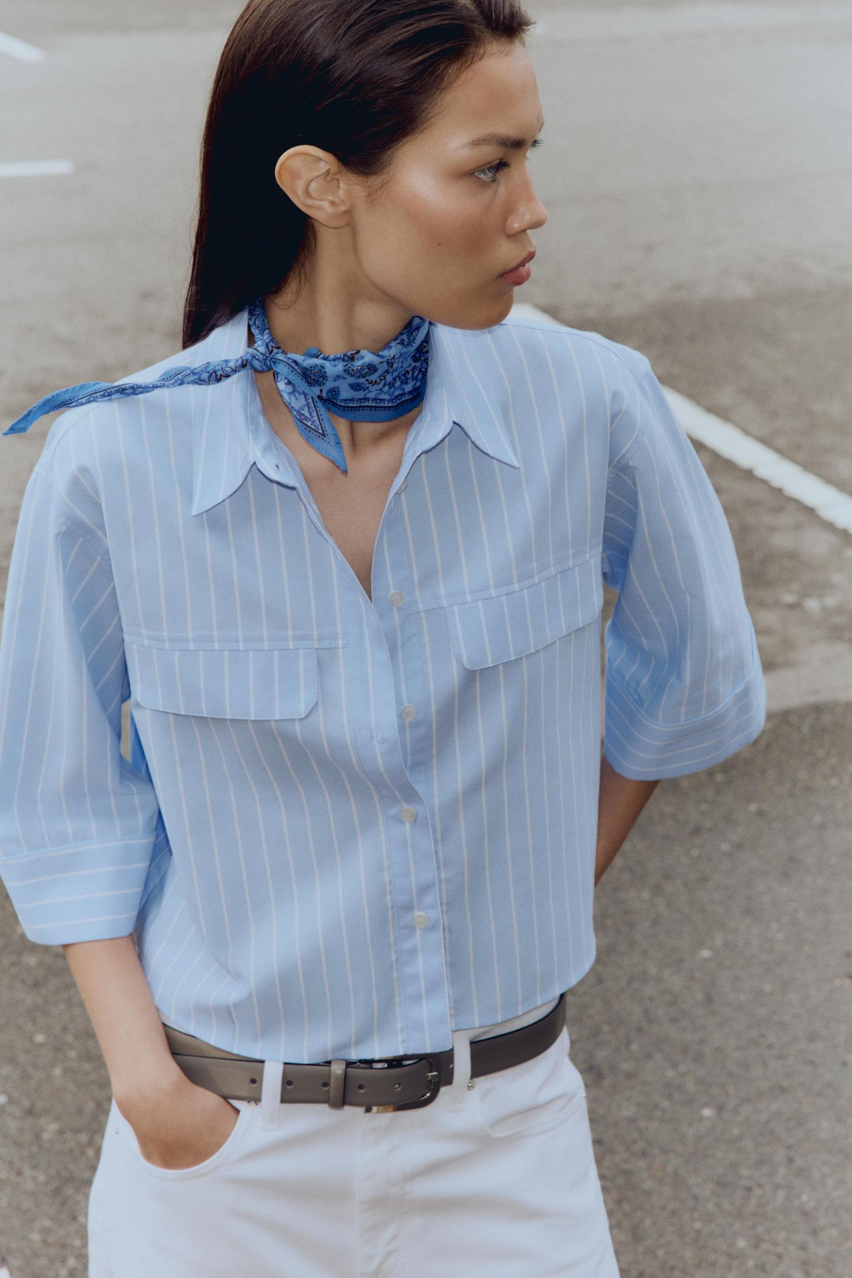 CROPPED WIDE SLEEVE OXFORD SHIRT Product Image