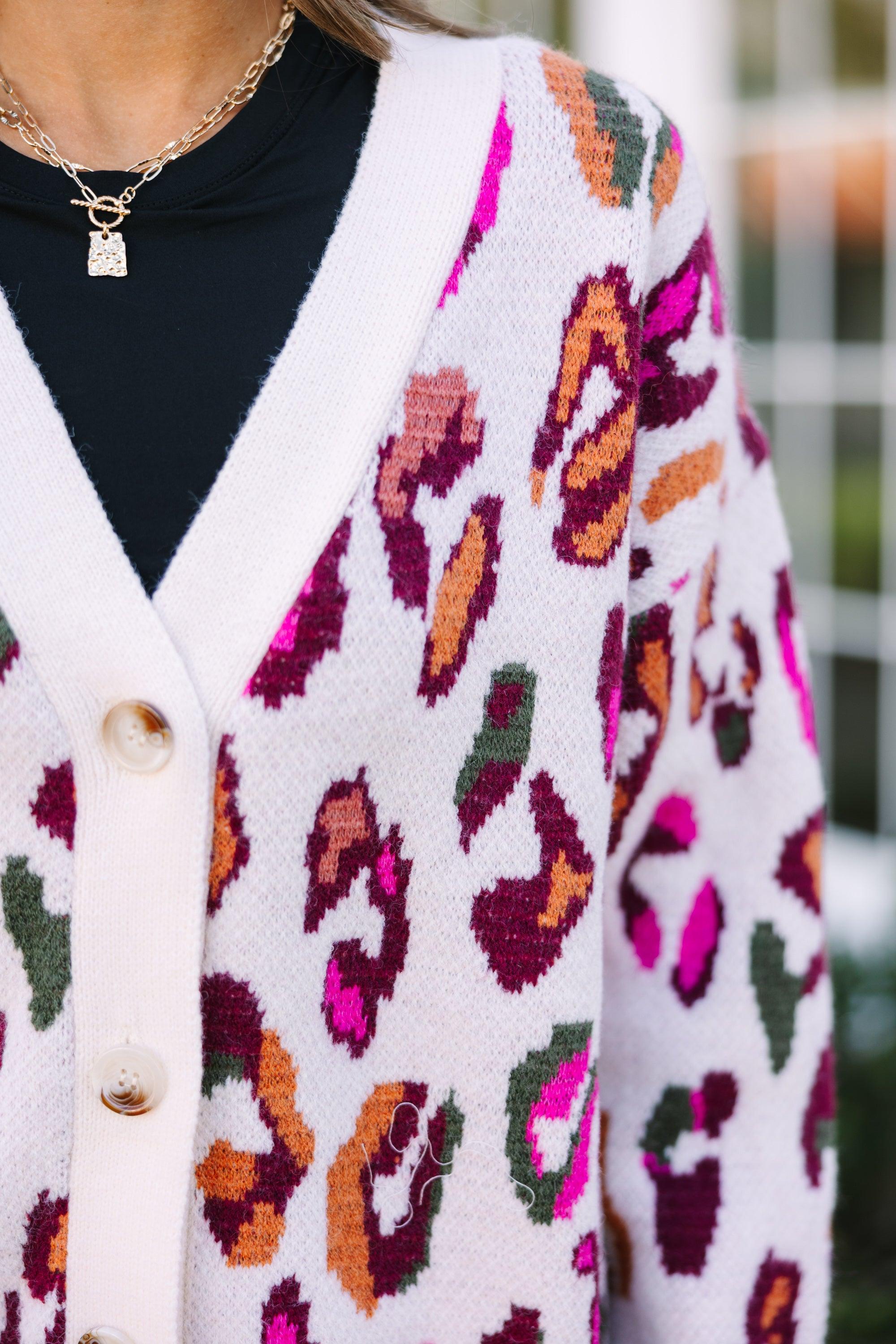 Who You Are Cream White Leopard Cardigan Female Product Image