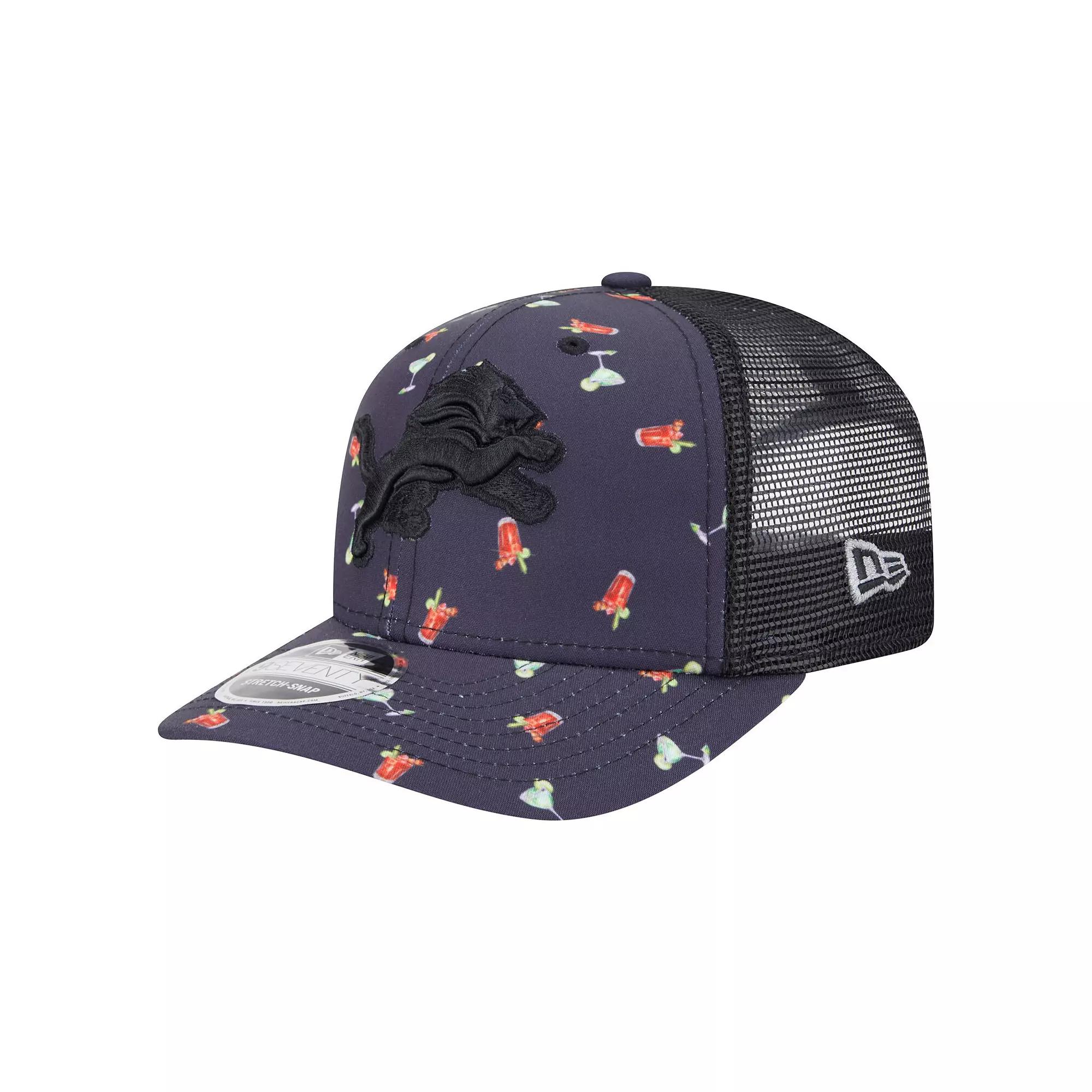 Men's New Era Navy/Black Detroit Lions Adventure Drinks Pattern 9SEVENTY Stretch-Snap Hat, Blue Product Image