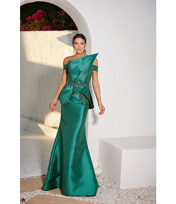 Terani Couture Off-the-Shoulder Tulle Overlay Skirt Mermaid Gown Product Image