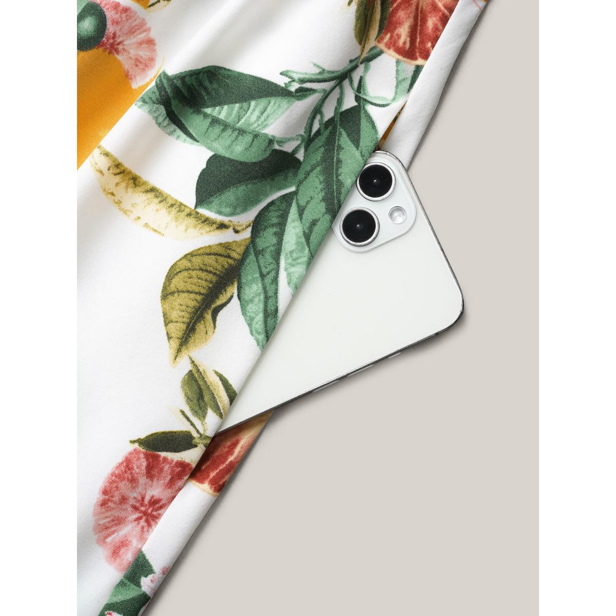 Plus Size Spring Fruits Wrap Neck Midi Dress Ivory Women Elegant Ruffles Overlap Collar Cap Sleeve Curvy BloomChic 28/5X Product Image