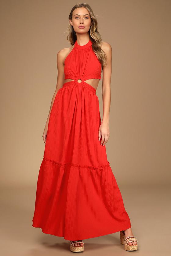Island Vacay Red Tie-Back Maxi Dress Product Image