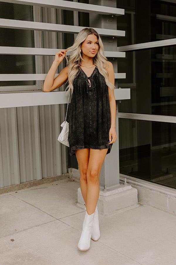 Midtown Chic Linen-Blend Romper in Vintage Black Product Image