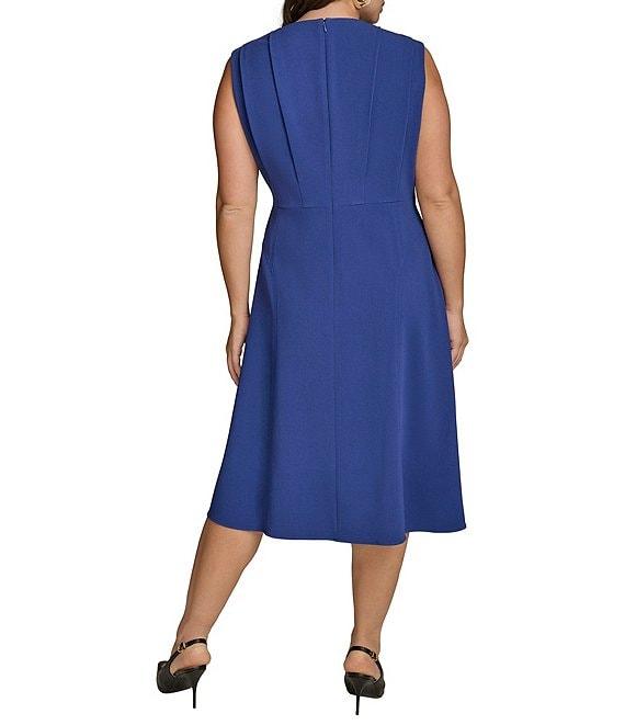 Donna Karan Plus Size V-Neck Cap Sleeve Cady Crepe A-Line Midi Dress Product Image