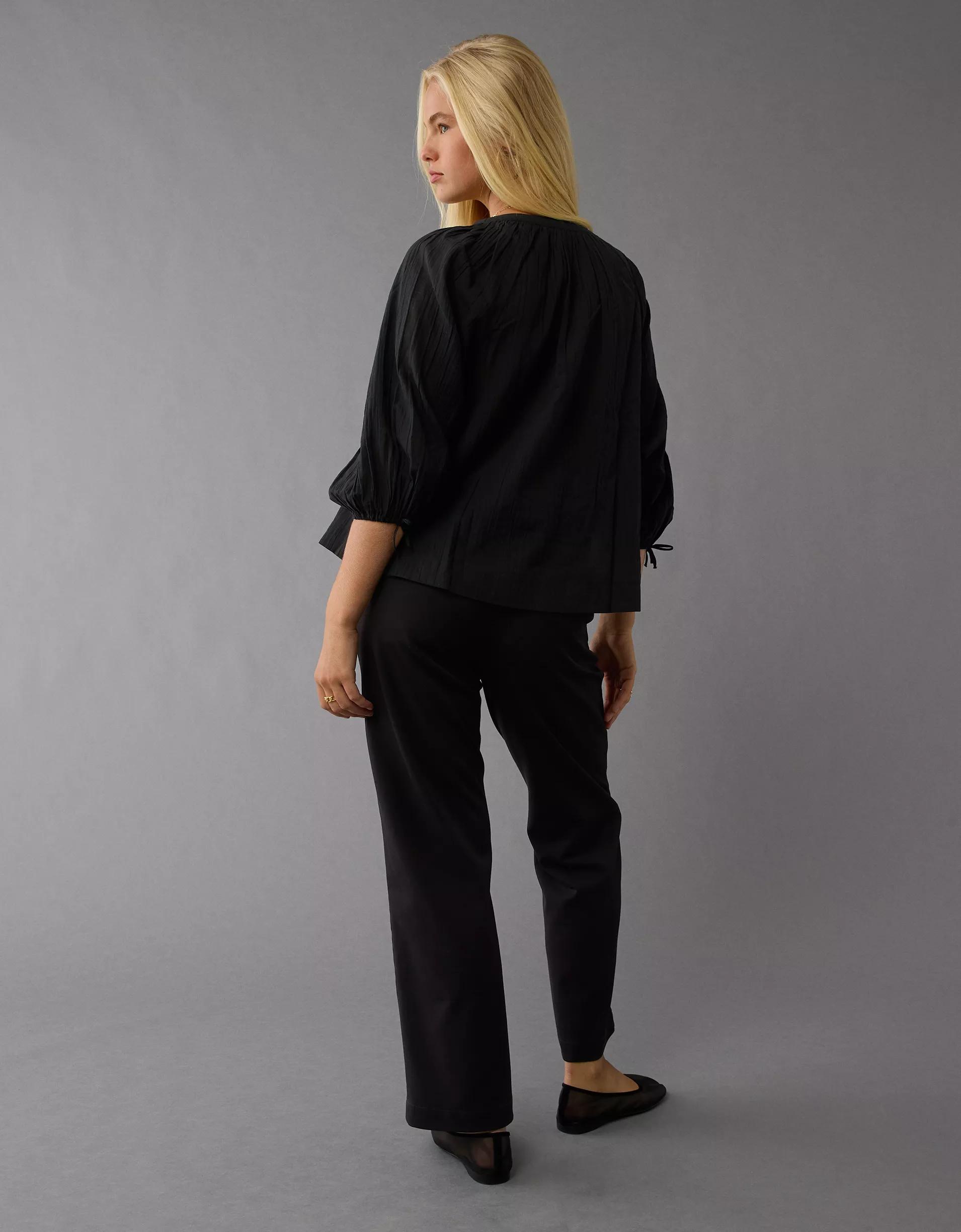 AE Long-Sleeve Open Neck Blouse Product Image