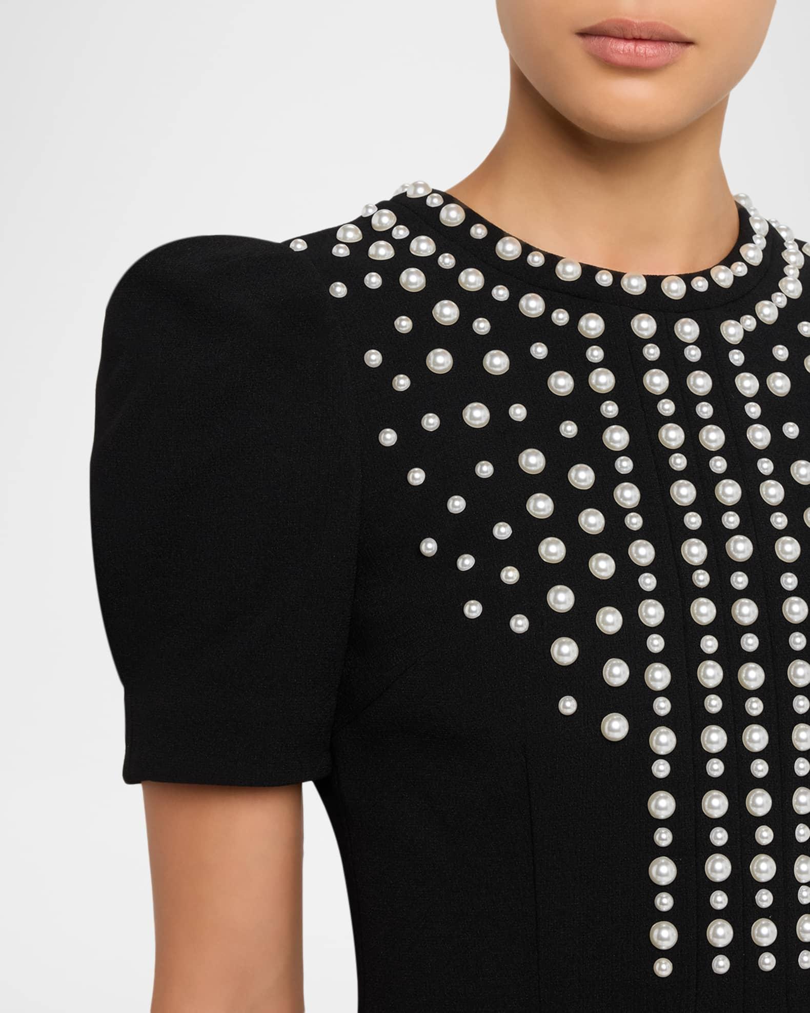 Puff-Sleeve Pearly Studded Mini Dress Product Image