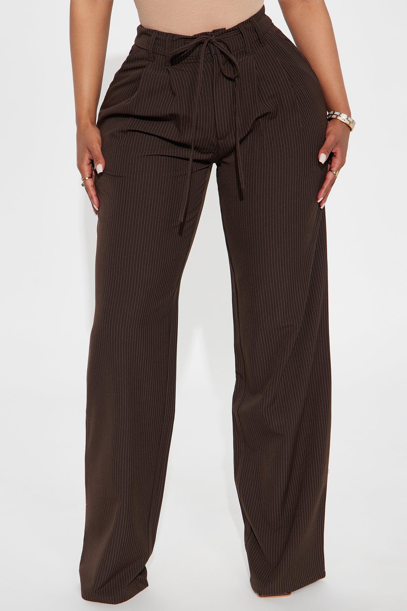 Kelly Pinstripe Wide Leg Trouser Pant - Chocolate Female Product Image