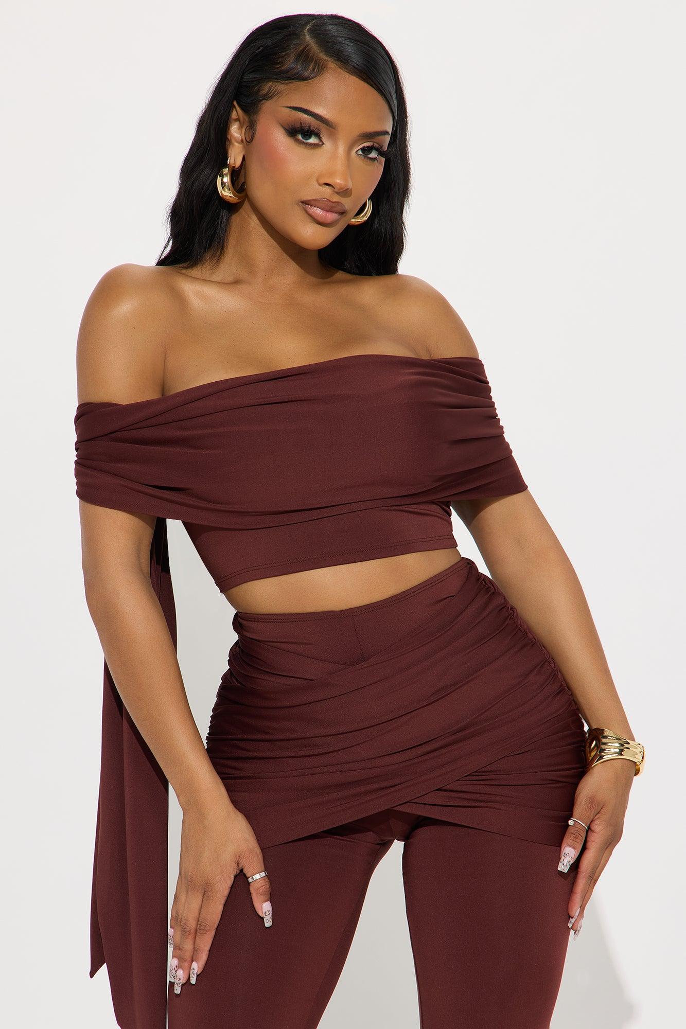 All Wrapped Up Off Shoulder Pant Set - Chocolate Female Product Image