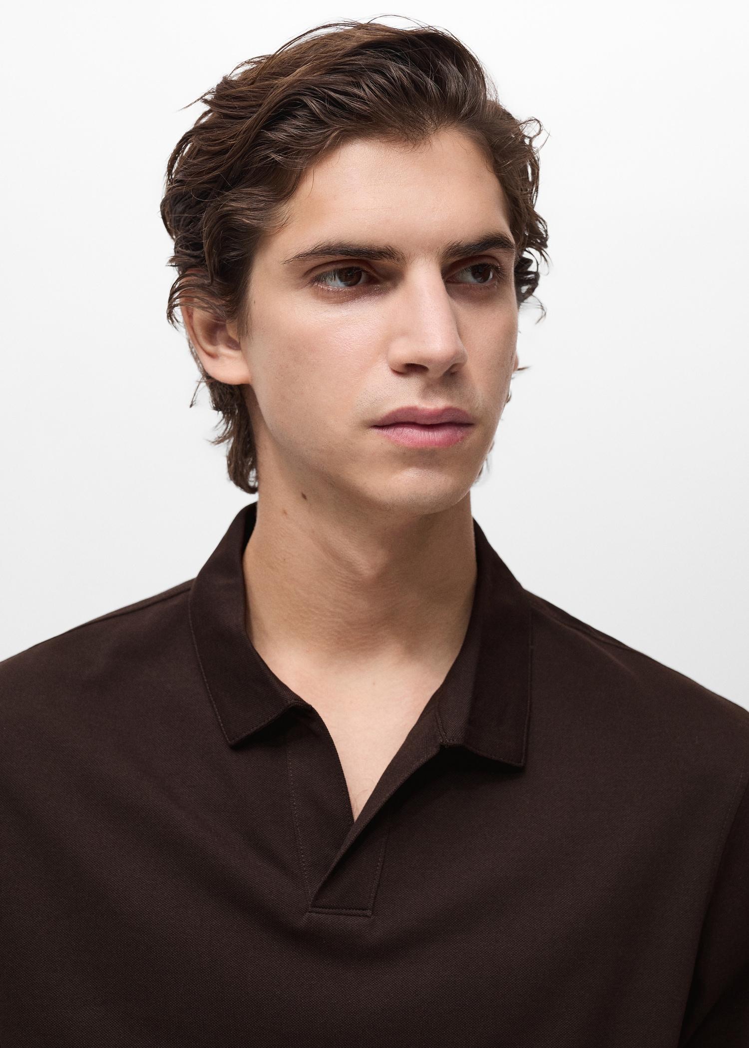Slim-fit cotton-piqué polo shirt - Men | MANGO USA Product Image
