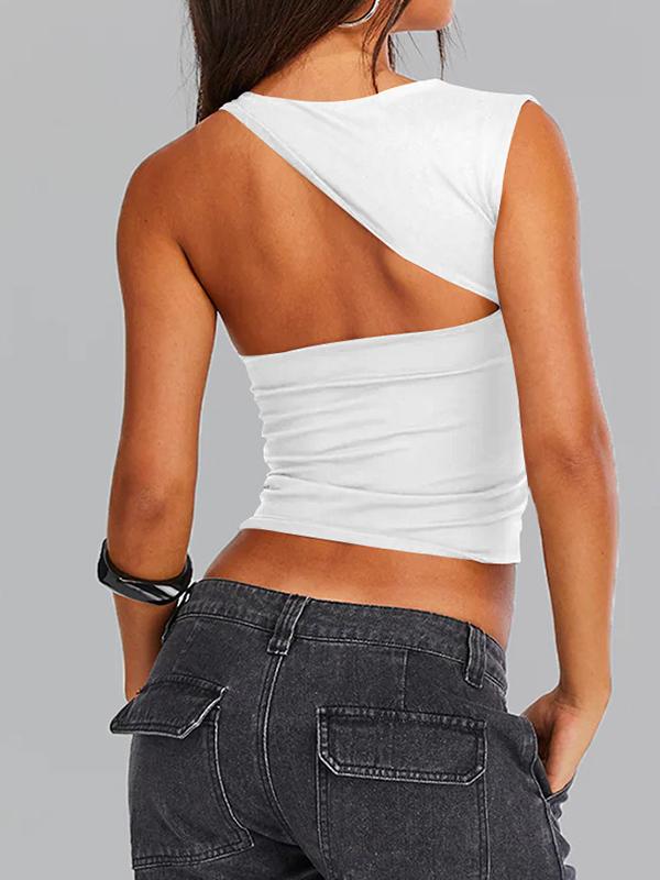 Plain Asymmetry Backless Tank Top Product Image