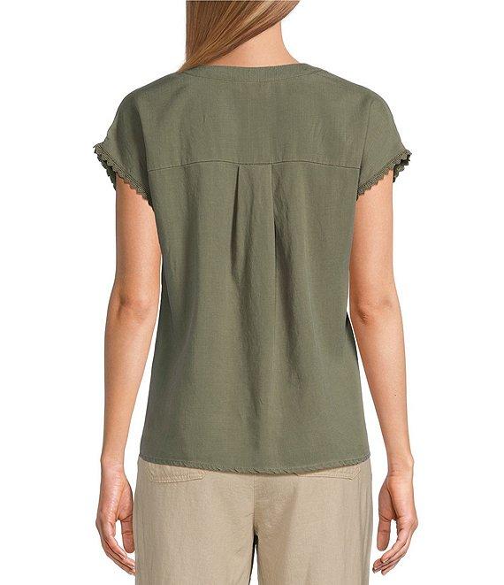 Westbound Crochet Yoke Notch Neck Short Sleeve Top Product Image