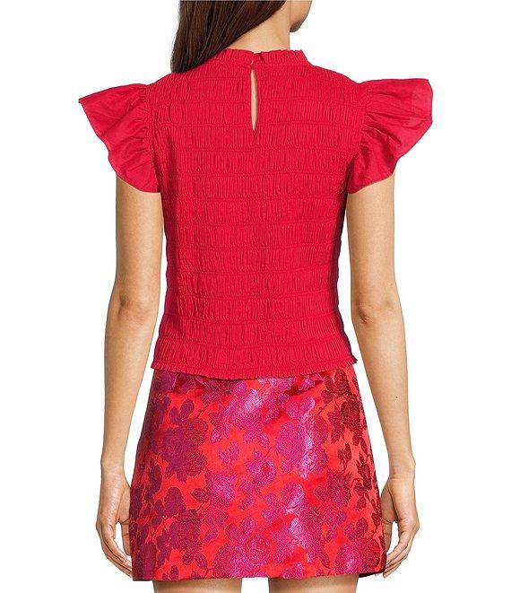 Sugarlips Ruffle Mock Neck Sleeveless Smocked Top Product Image