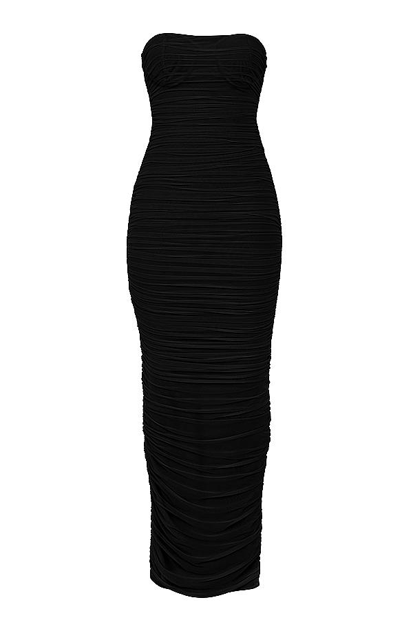 Sofia  black mesh strapless maxi dress Product Image