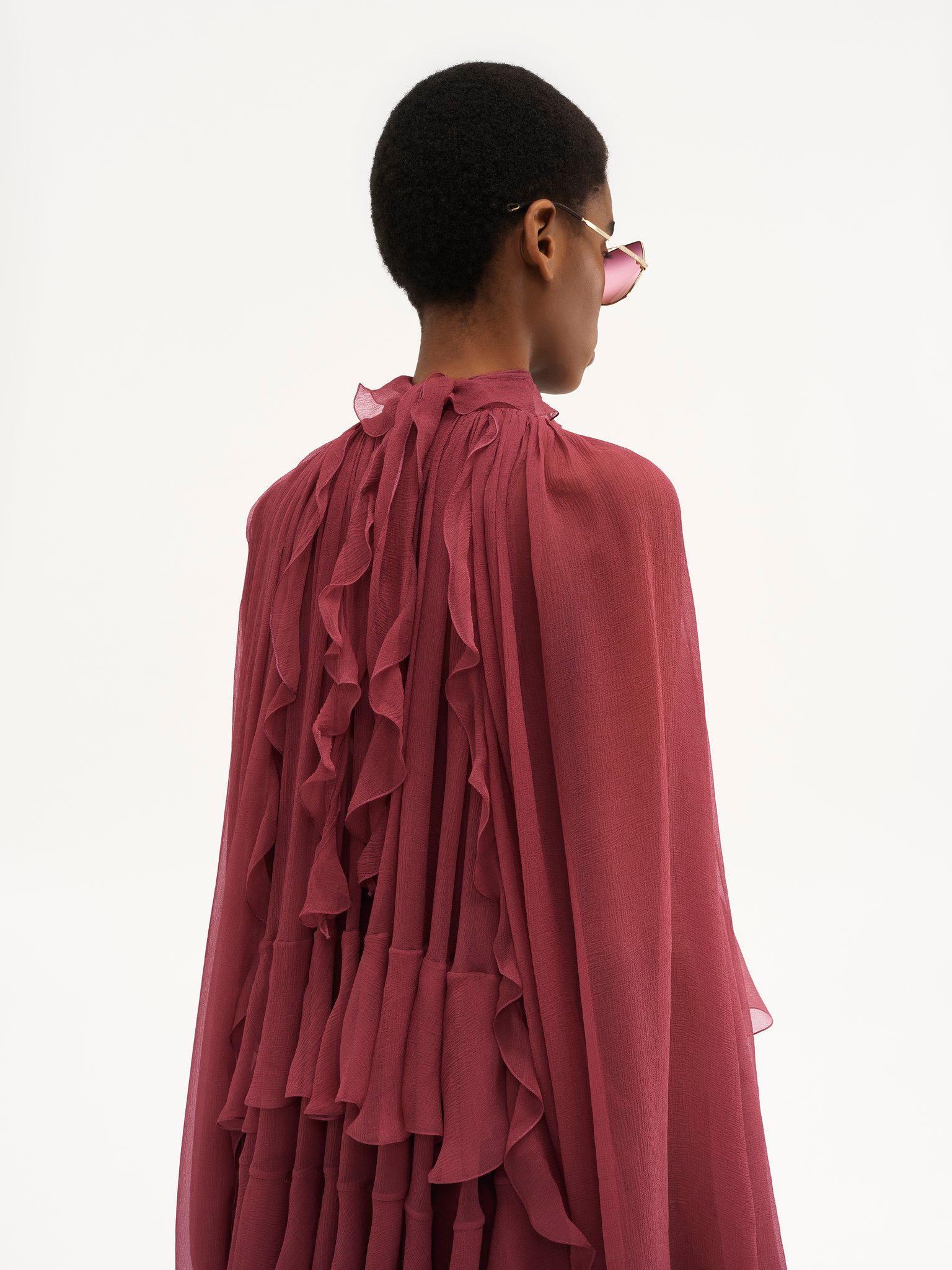 Mini cape dress in silk mousseline Product Image