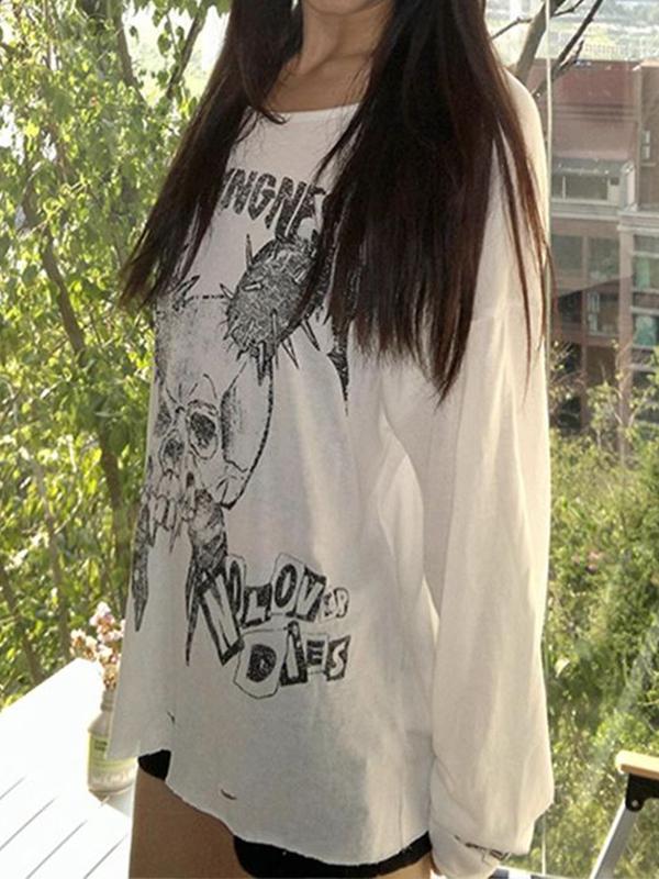 Graphic Print Oversized Long Sleeves Tee Product Image