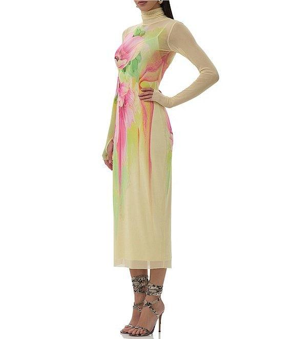 AFRM Shailene Floral Print Mock Neck Long Sleeve Mesh Midi Dress Product Image