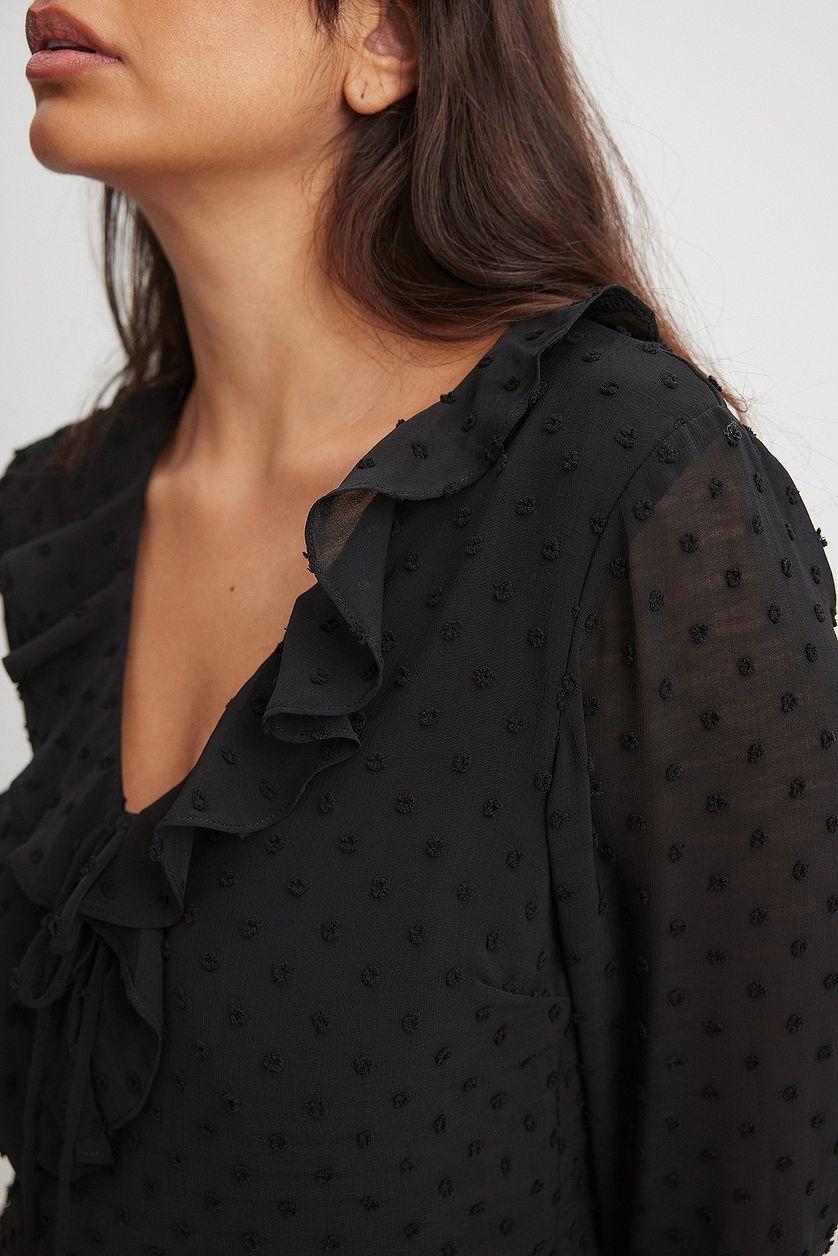 V-Neck Frill Midi Dress Product Image