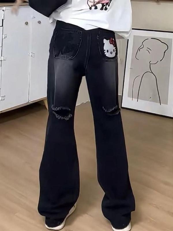 Distressed Thin High-Waisted Straight Leg Boyfriend Jeans Product Image