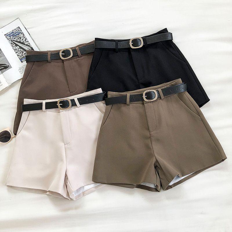 Plain High-Waist Shorts With Belt Product Image