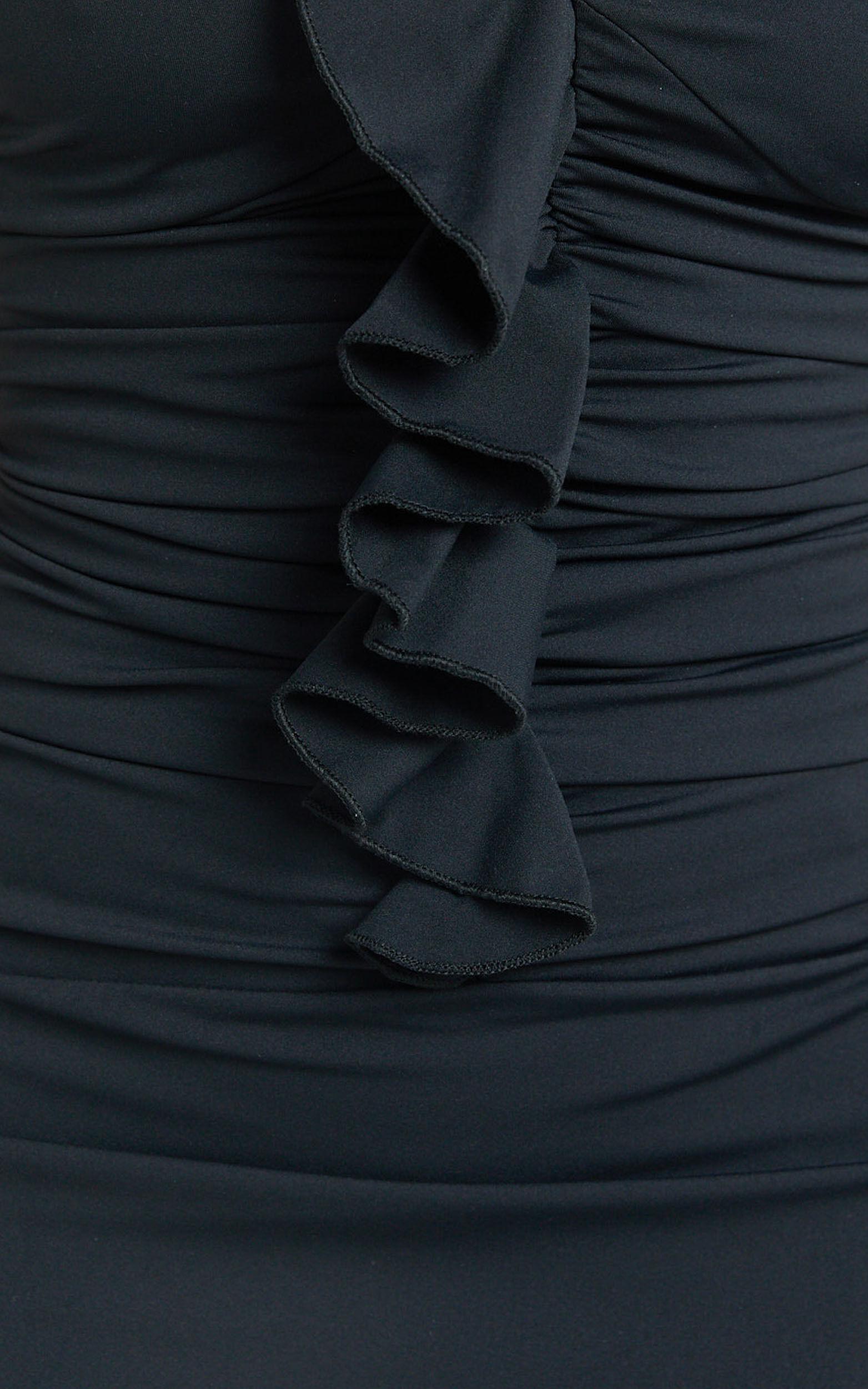 Edeline Maxi Dress - Strapless Sweetheart Ruched Bodycon Dress in Black Product Image