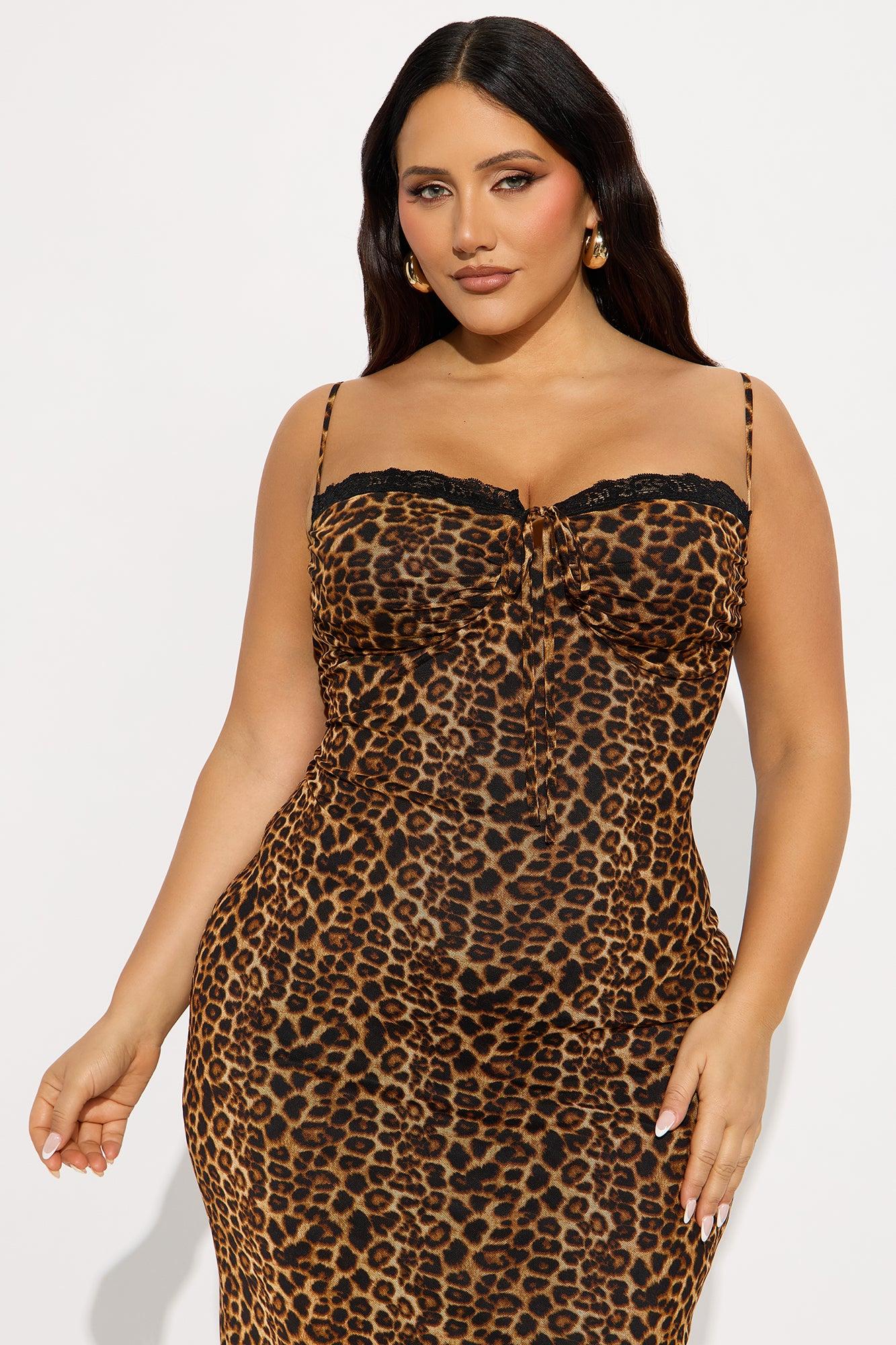 Blythe Printed Mesh Midi Dress - Leopard Female Product Image