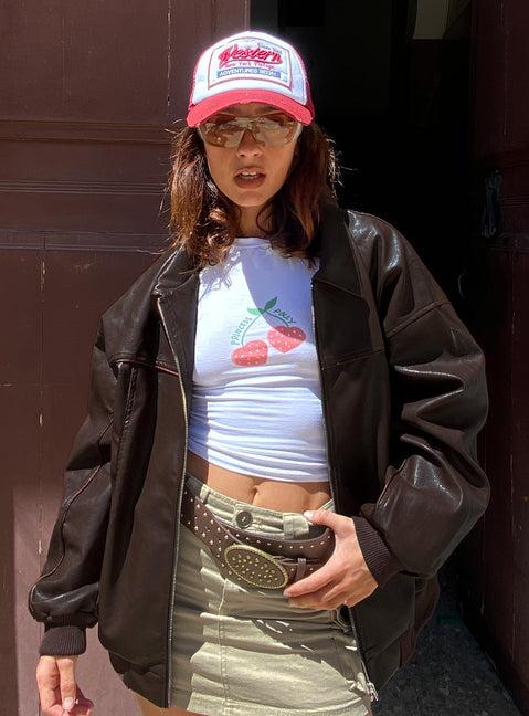 Goldsmith Faux Leather Bomber Jacket Brown Product Image