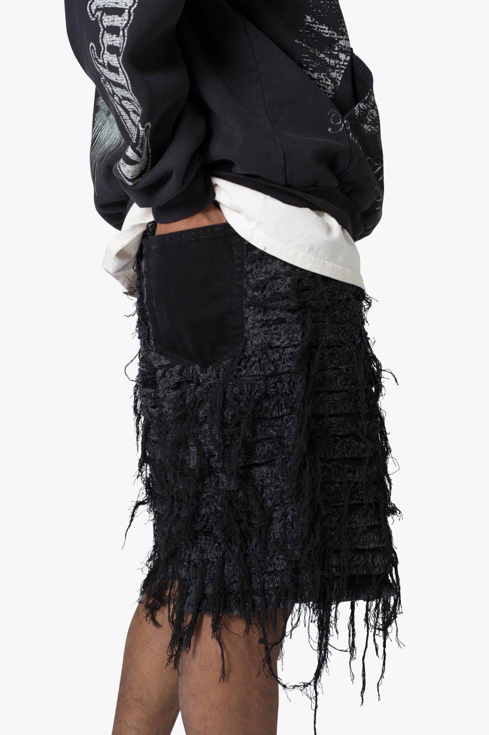 Allover Frayed Denim Shorts - Black Product Image