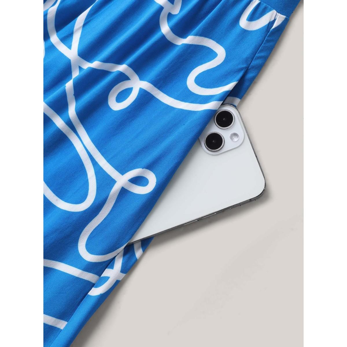 Plus Size Abstract Line Print Adjustable Midi Dress Mediumblue Women Non Sleeveless Curvy BloomChic 30/6X Product Image