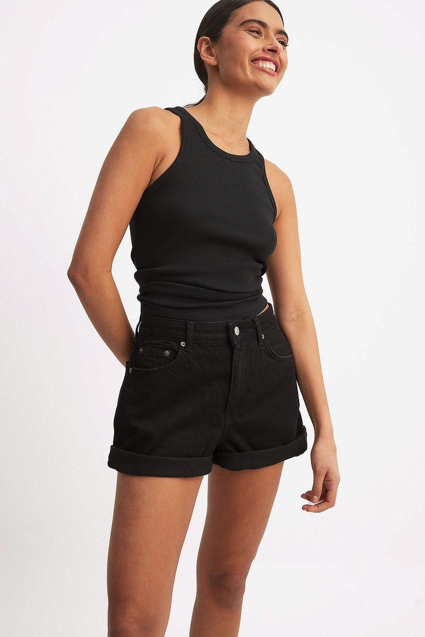 Fold Up Denim Shorts Black Product Image
