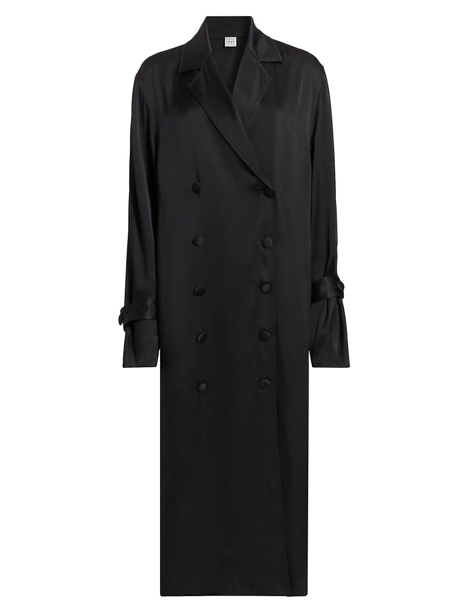 Womens Satin Double-Breasted Trench Dress Product Image