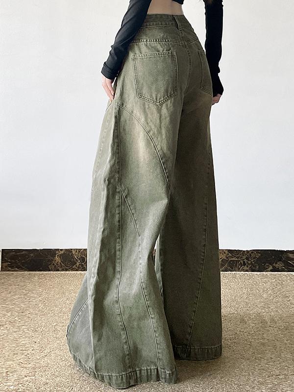 Street Wind Water Washed Green Boyfriend Jeans Product Image