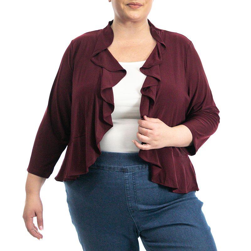 Plus Size Nina Leonard Simulated Pearl Back Bolero Cardigan, Women's, Size: 2XL, Deep Red Product Image