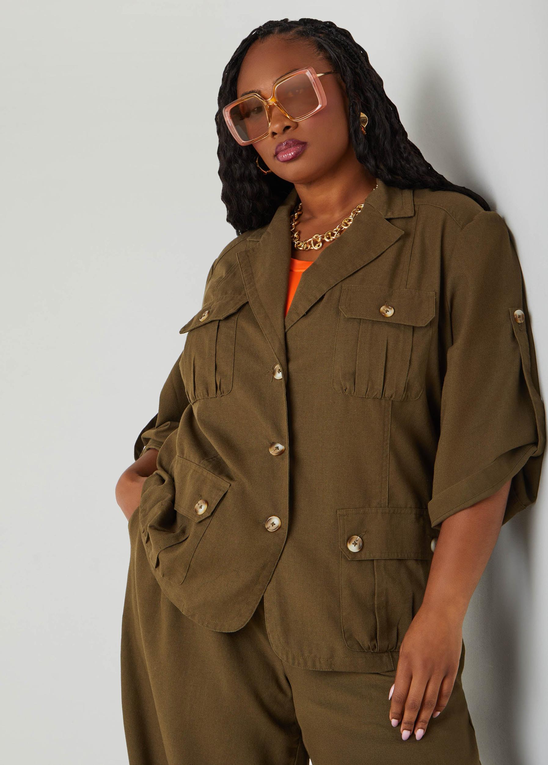Plus Size Woven Cargo Jacket Ashley Stewart Product Image