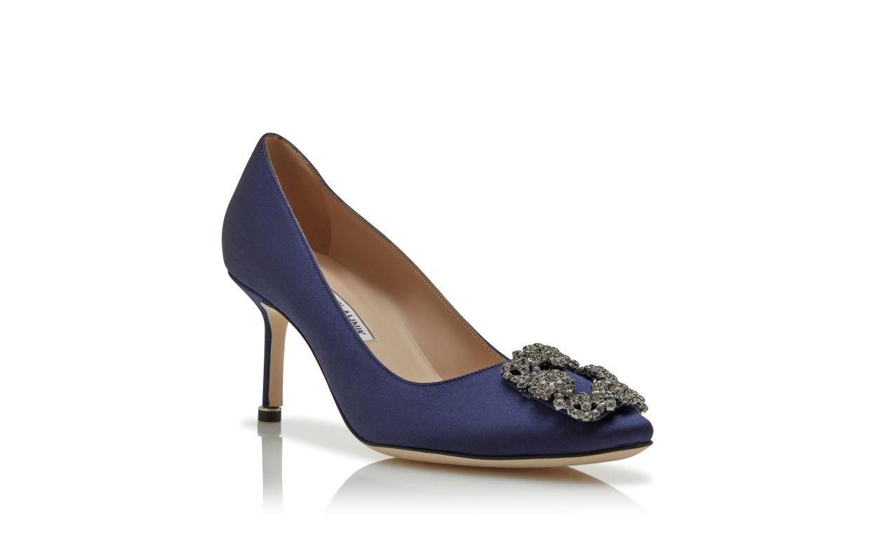 HANGISI 70 Navy Blue Satin Jewel Buckle Pumps Product Image