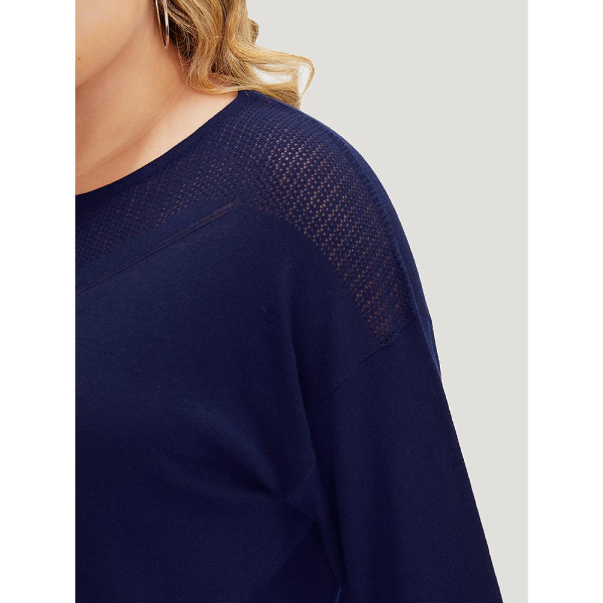 Plus Size Supersoft Essentials Solid Split Side Patchwork Pullover Indigo Women Casual Long Sleeve Round Neck Dailywear Pullovers BloomChic 10/M Product Image