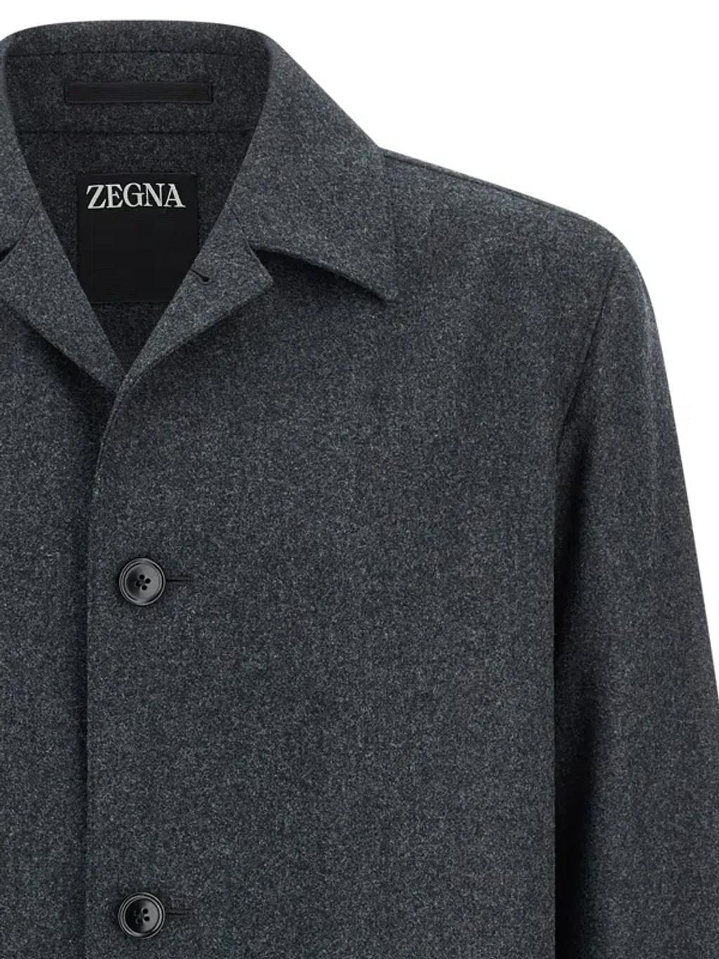 ZEGNA Wool Jacket Featuring Long Sleeves And Pockets In Blue Product Image