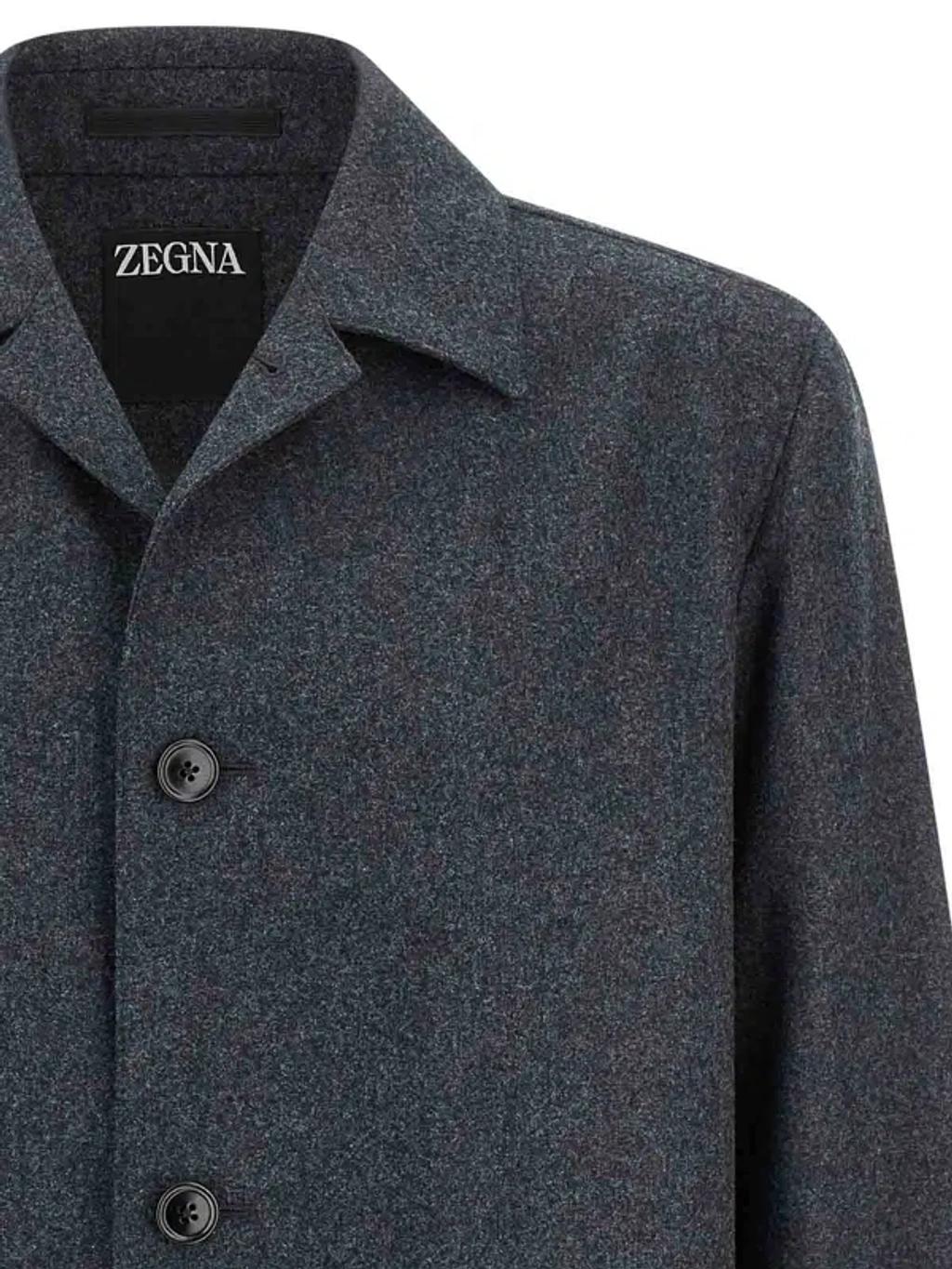 ZEGNA Wool Jacket Featuring Long Sleeves And Pockets In Blue Product Image