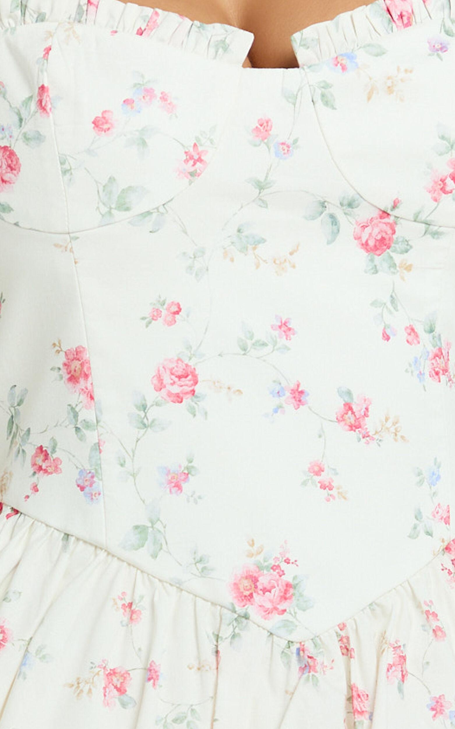 Haley Mini Dress - Tie Sleeve Sweetheart Drop Waist Gathered Skirt Dress in Cream Product Image