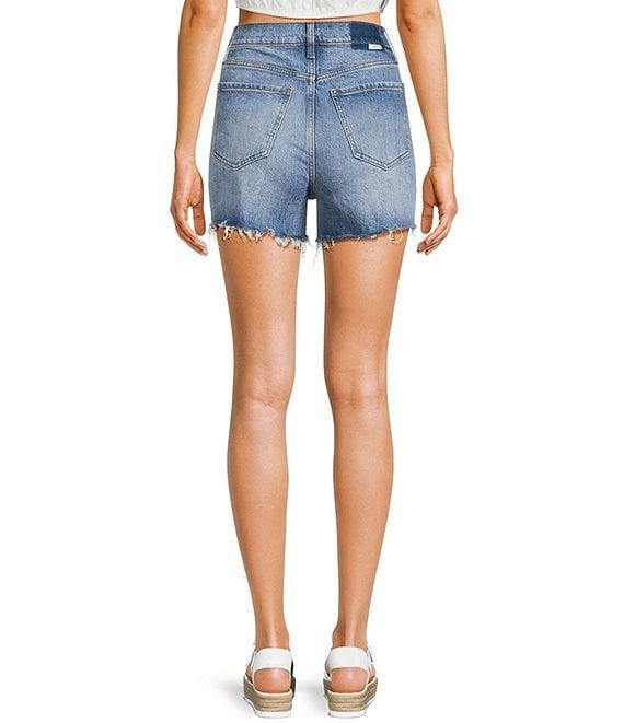 Daze The Knockout Distressed Frayed Hem High Rise Denim Shorts Product Image