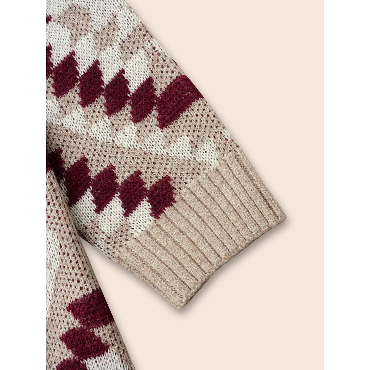 Plus Size Bandana Geometric Lapel Collar Cardigan LightBrown Women Casual Loose Long Sleeve Everyday Cardigans BloomChic 14-16/1X Product Image