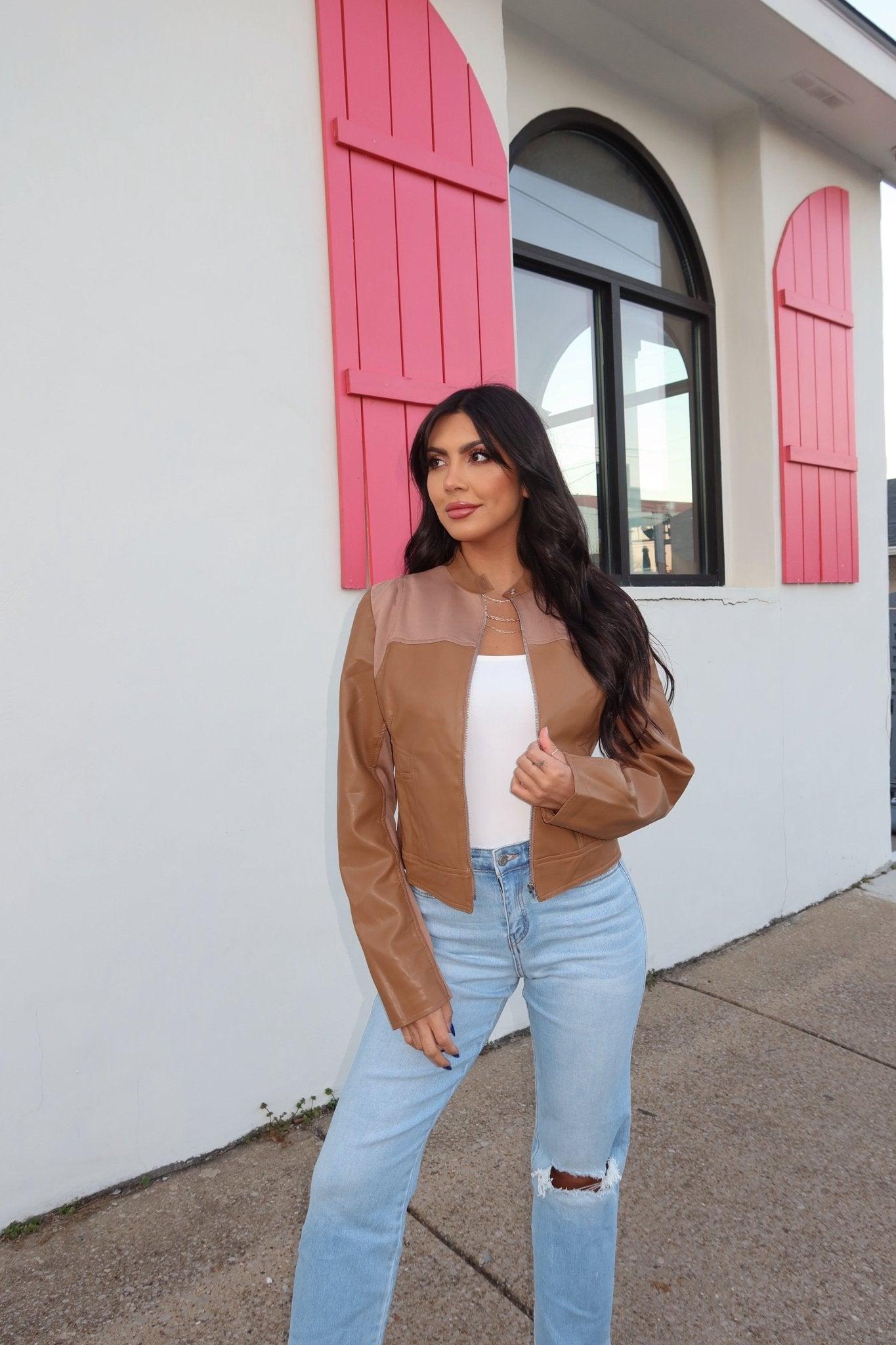 Brown Two Tone Faux Leather Jacket - FINAL SALE Product Image