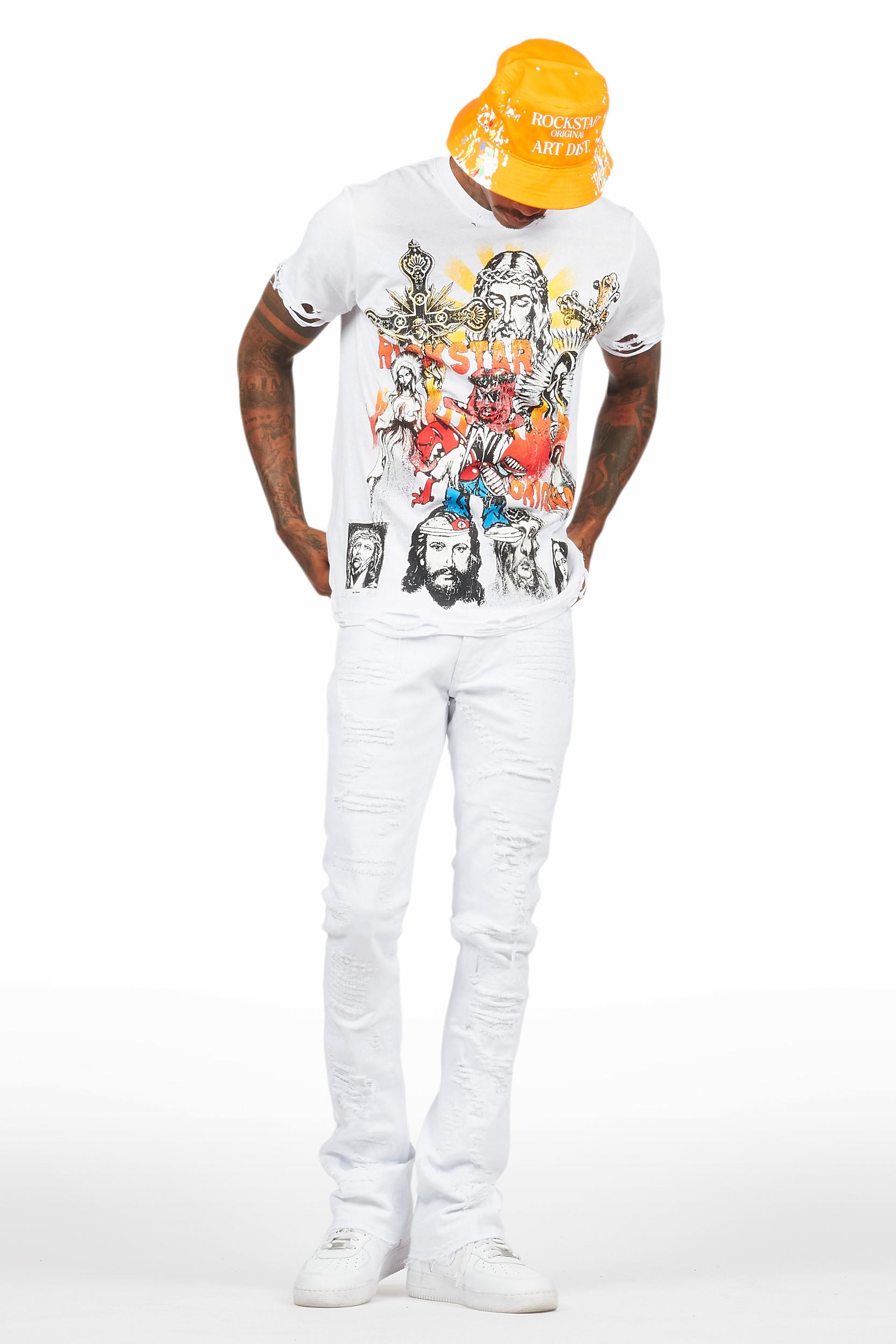 Holibert White Stacked Flare Jean Male Product Image