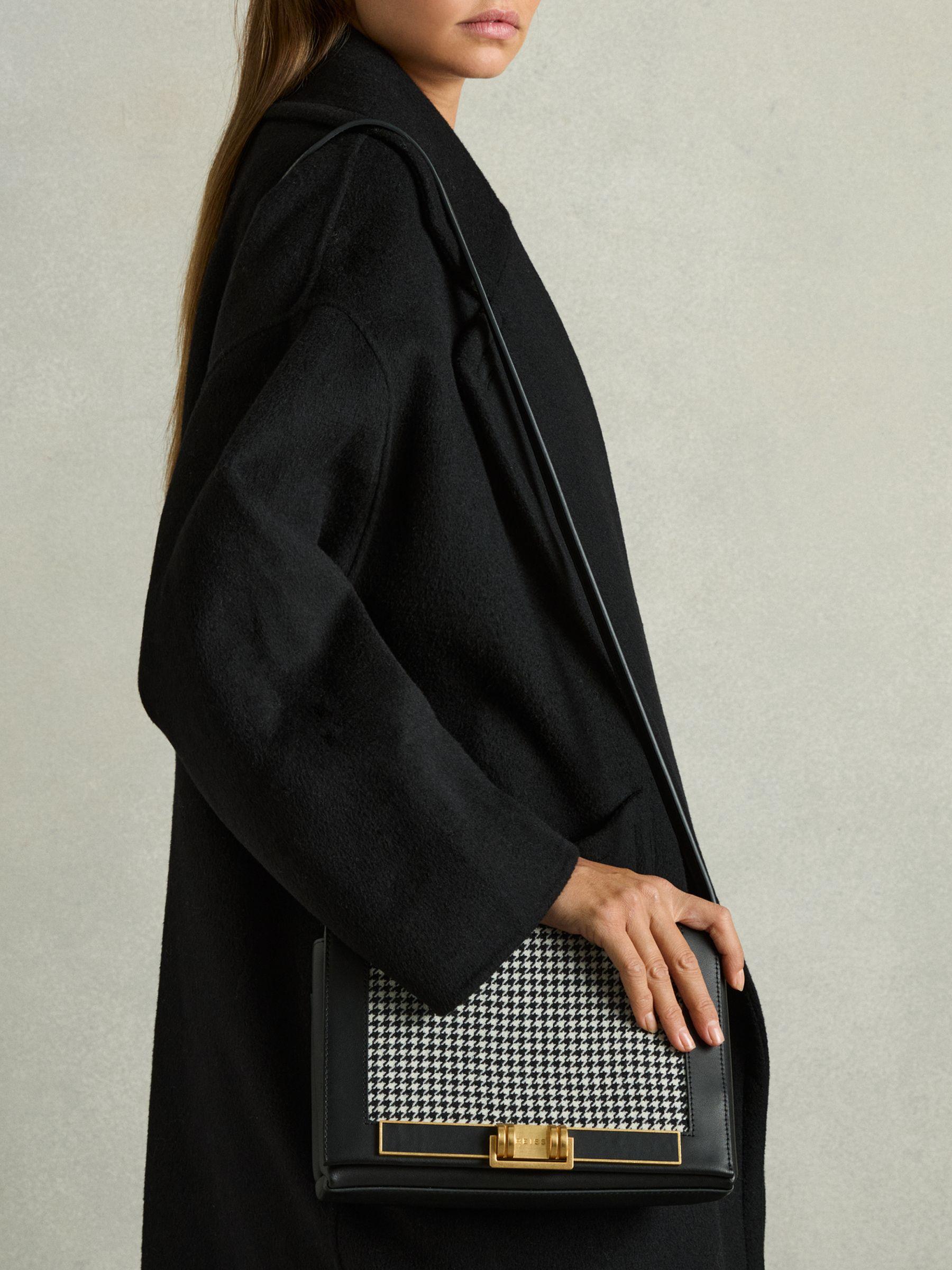 Leather and Dogtooth Wool Bag in Black Product Image