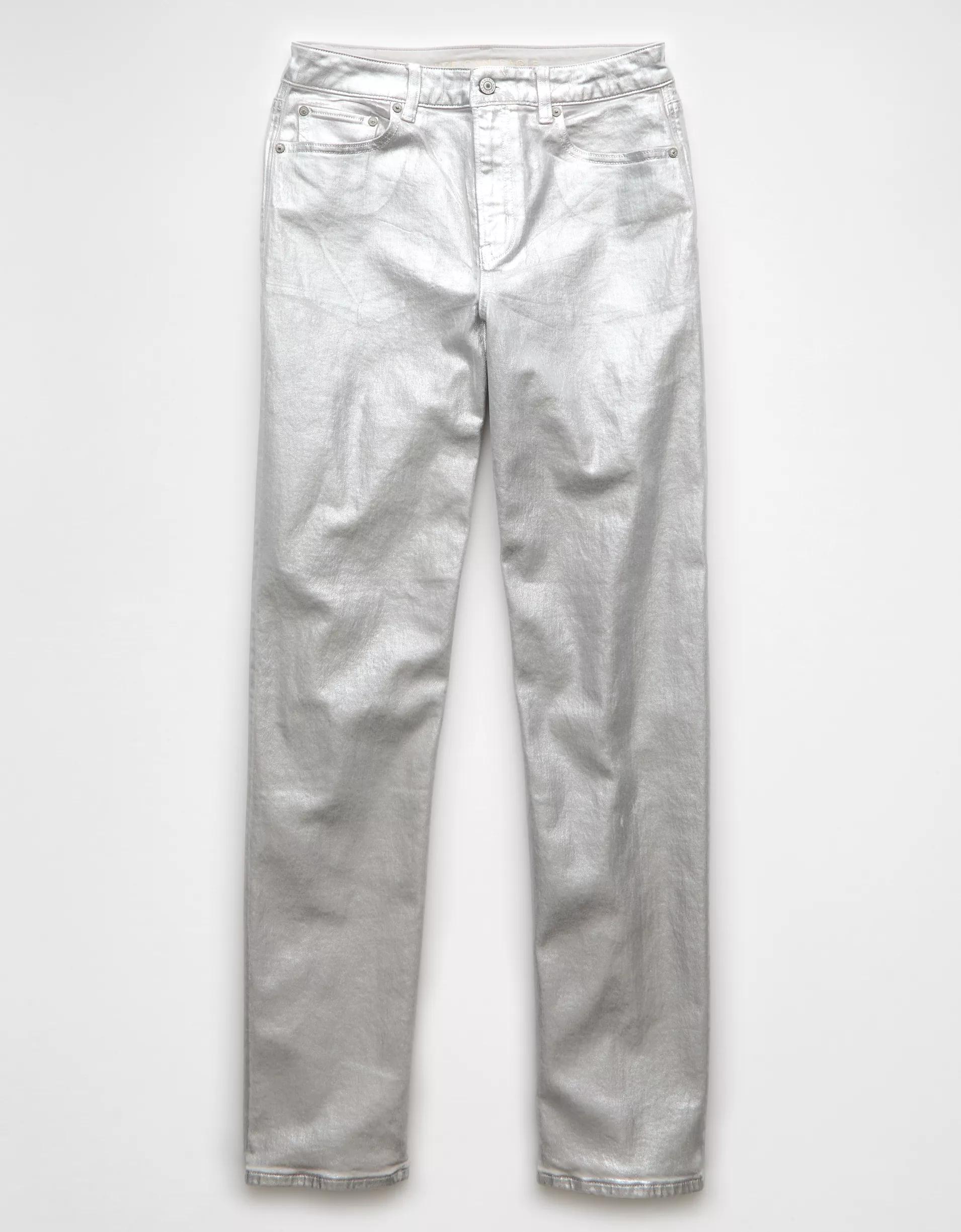 AE Stretch Metallic Super High-Waisted Baggy Straight Jean Product Image